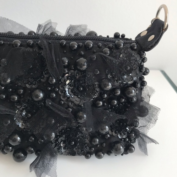 COPY - NWOT Black Mini Bag Patchwork with Black Pearl Sequin and Tulle 90’s Y2K - Picture 5 of 16